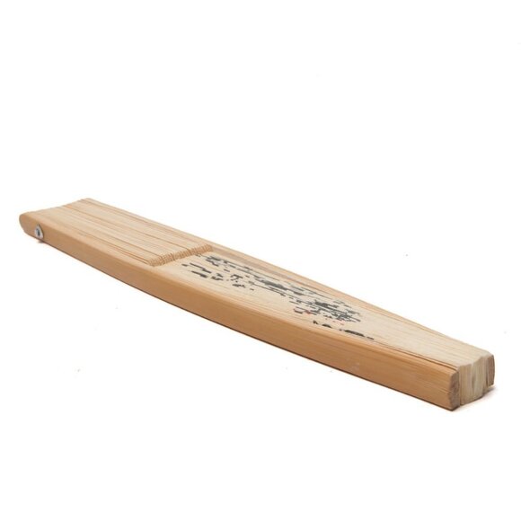 Vintage Japanese Bamboo Folding Hand Fan Paper Wood Watercolour Paint Cream Tan - Picture 10 of 11